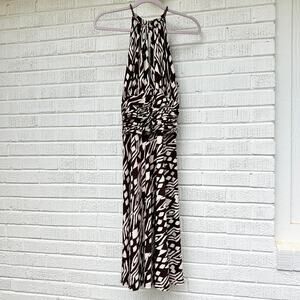 Y2K Jones New York Brown Cream Abstract Printed Halter Dress